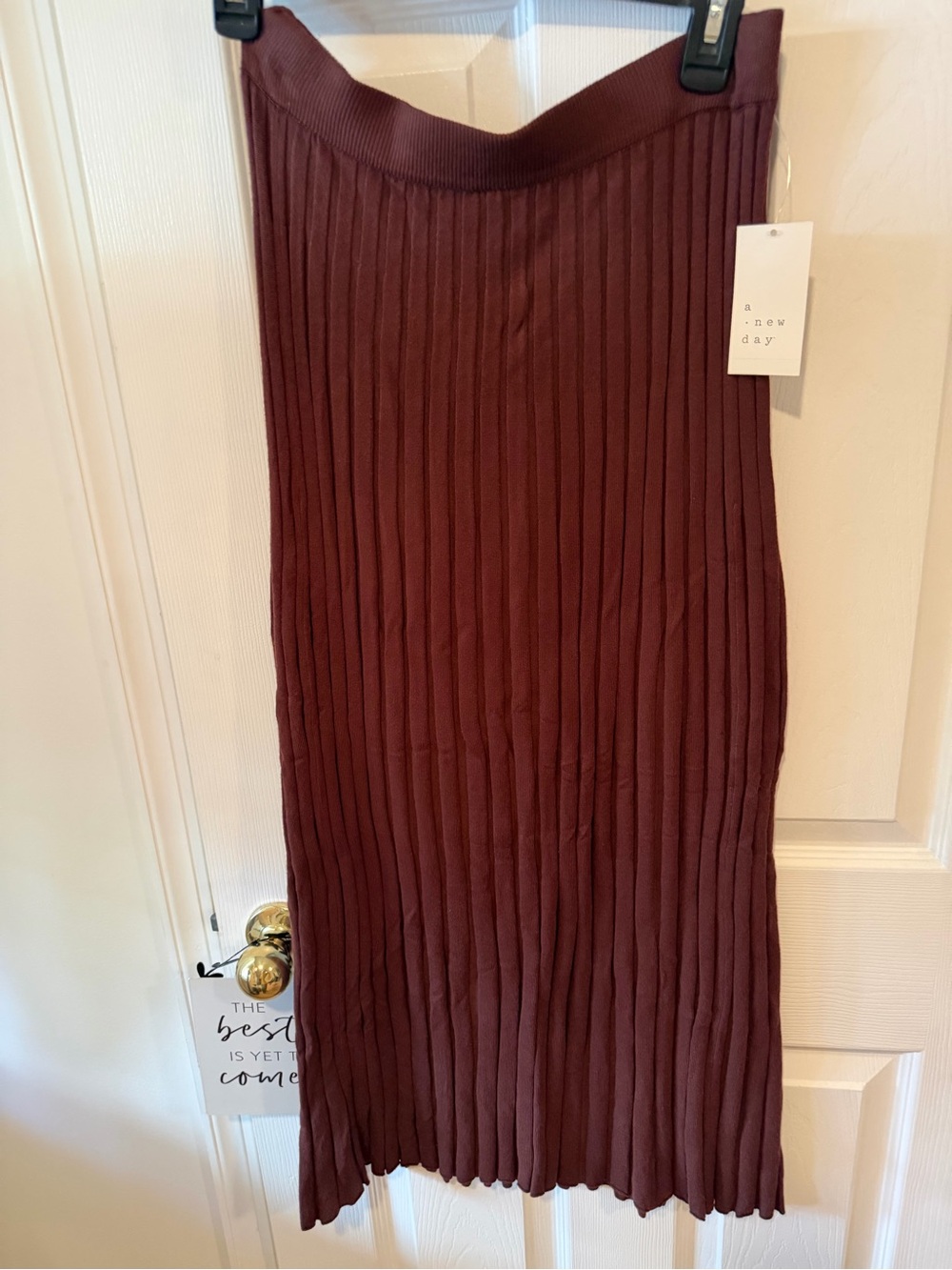 a new day Brown knot  Ribbed Midi Skirt